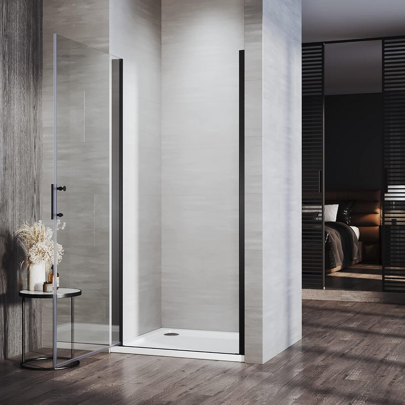 Linea Black Frameless Pivot Shower Door 5mm Clear Glass - Select Size