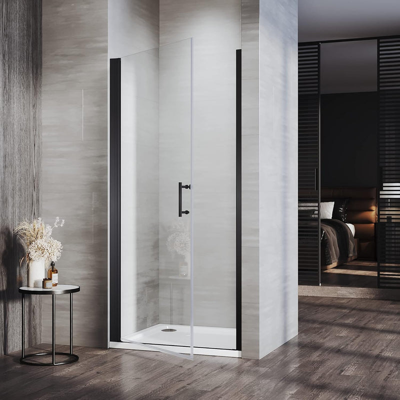 Linea Black Frameless Pivot Shower Door 5mm Clear Glass - Select Size