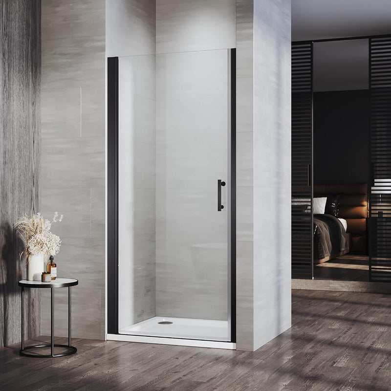 Linea Black Frameless Pivot Shower Door 5mm Clear Glass - Select Size