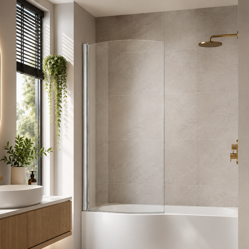 ATC 800 x 1400 P Shape Curved Bath Screen - Chrome