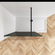 Linea 8mm smoked tempered glass walk-in shower panel with black stainless steel support bar