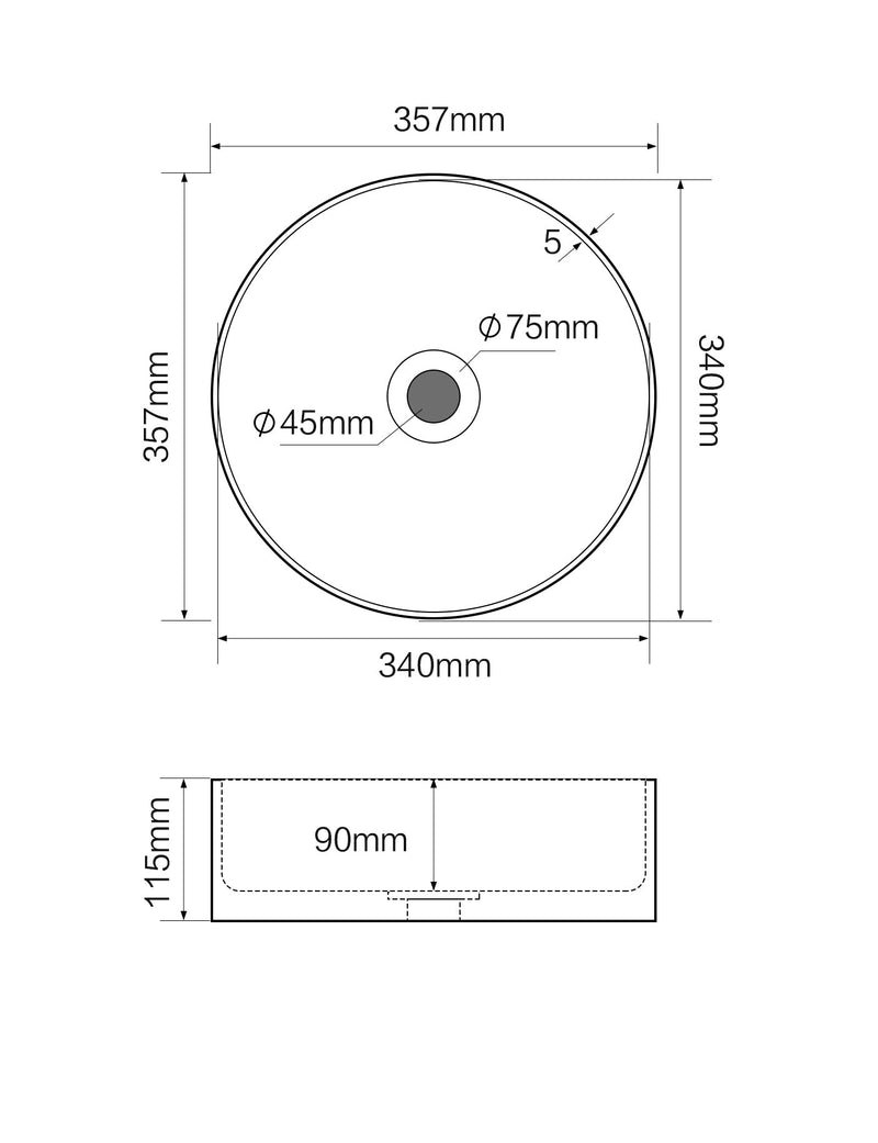 Banyetti Ares 360mm Round Countertop Basin - Gloss White