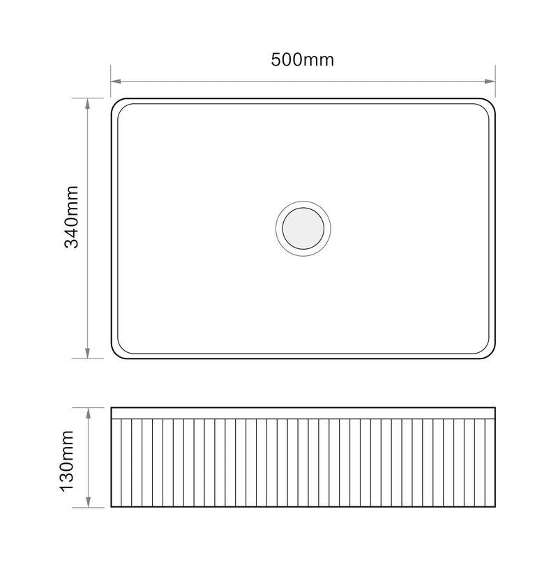 Banyetti Quadra 500mm Rectangular Fluted Countertop Basin - Gloss White