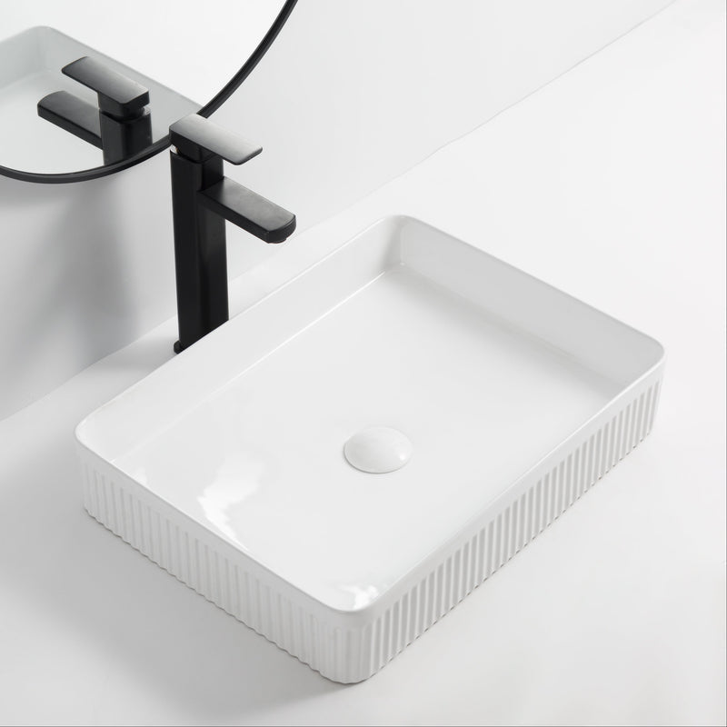 Banyetti Quadra 500mm Rectangular Fluted Countertop Basin - Gloss White
