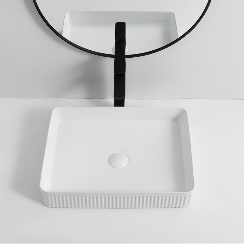 Banyetti Quadra 500mm Rectangular Fluted Countertop Basin - Gloss White