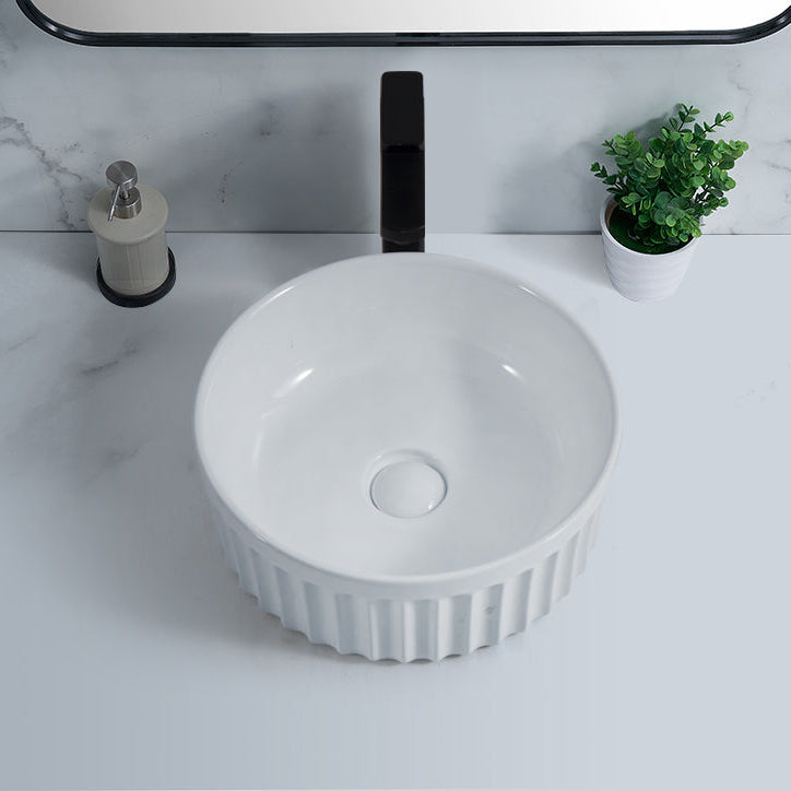 Banyetti Vasca 380mm Round Fluted Countertop Basin - Gloss White