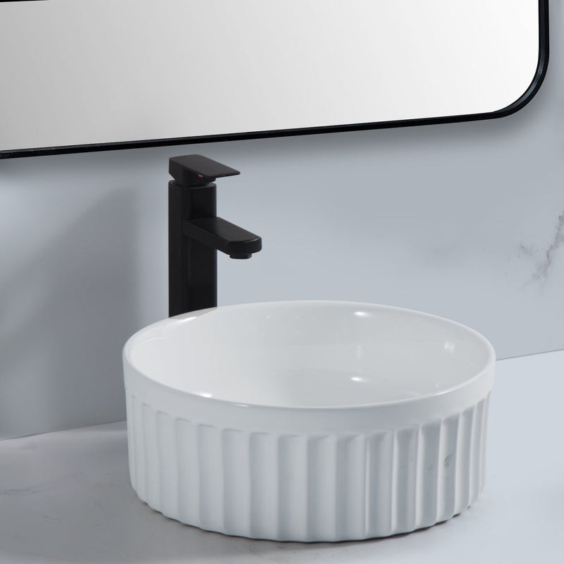 Banyetti Vasca 380mm Round Fluted Countertop Basin - Gloss White