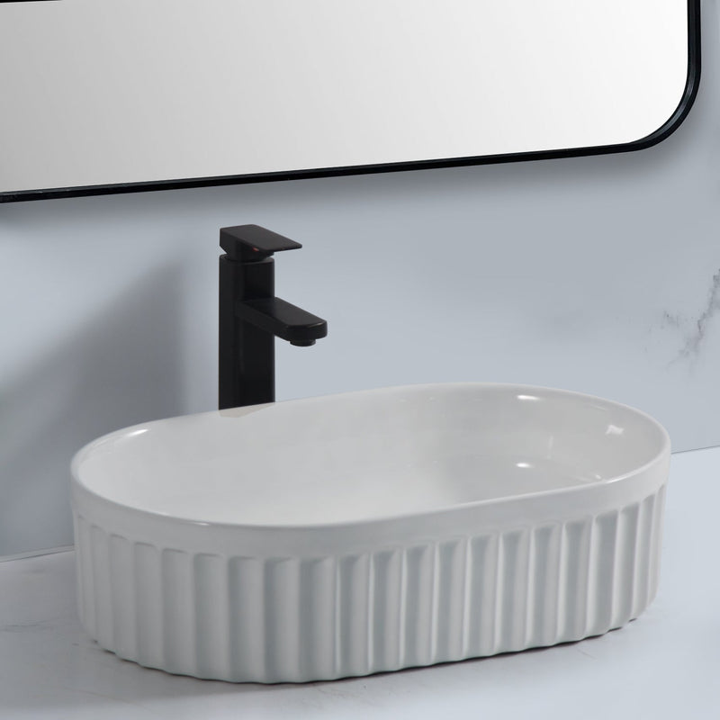 Banyetti Conca 550mm Oval Fluted Countertop Basin - Gloss White