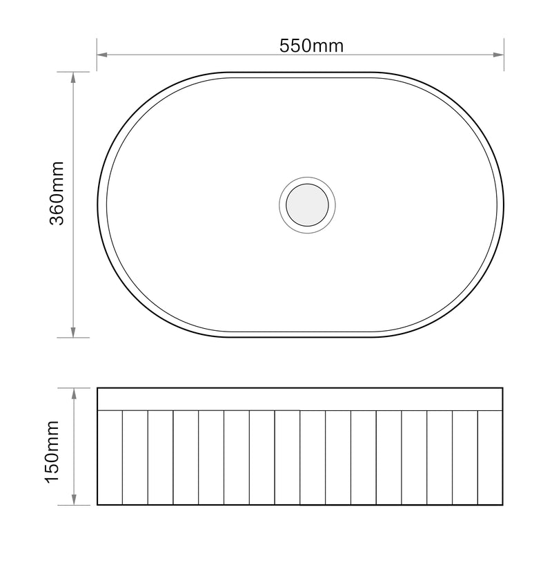 Banyetti Conca 550mm Oval Fluted Countertop Basin - Gloss White