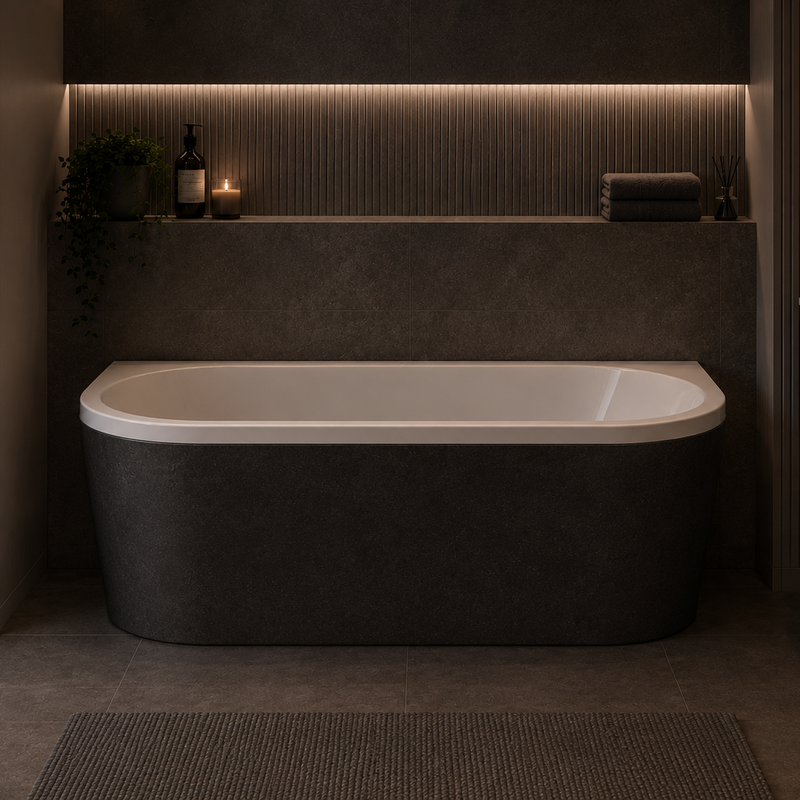 Carron Halycon D Shaped 1750mm x 800mm Back to Wall Bath - Granite