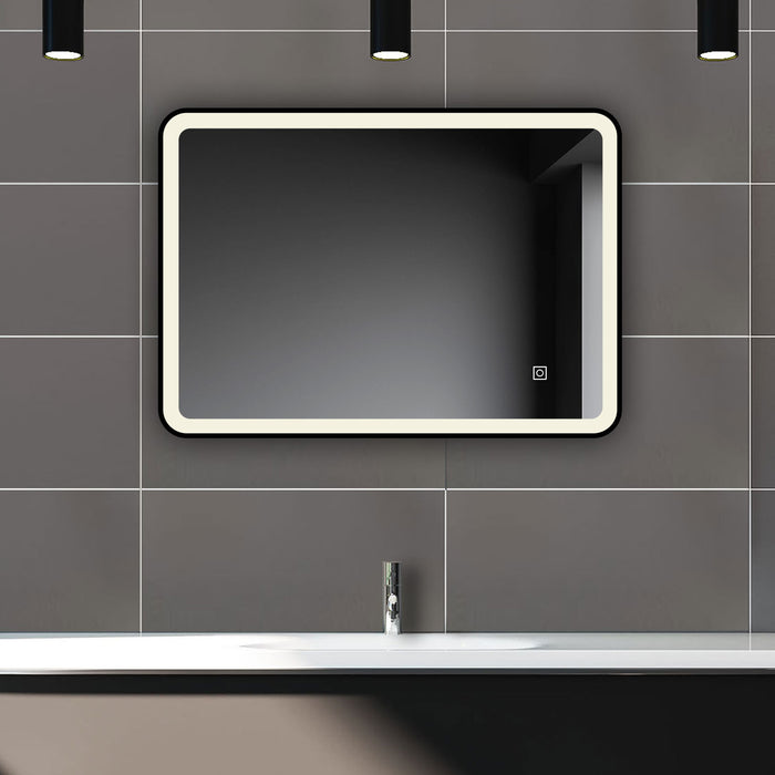 Bathroom mirror with demister – illuminated rectangular mirror installed above bathroom vanity
