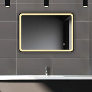 Bathroom mirror with demister – touch switch on bathroom mirror with demister function visible