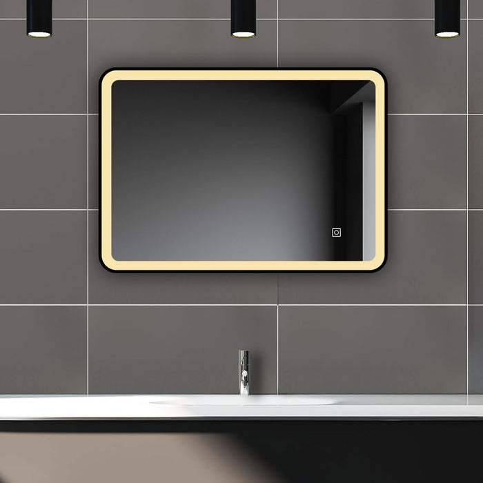 Bathroom mirror with demister – touch switch on bathroom mirror with demister function visible