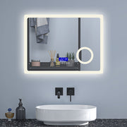 LED bathroom mirror with Bluetooth anti-fog 3× magnification – side profile highlighting slim edge and anti-fog demister pad activated