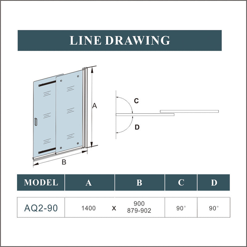 Linea 900 x 1400mm Sliding Bath Shower Screen - Chrome