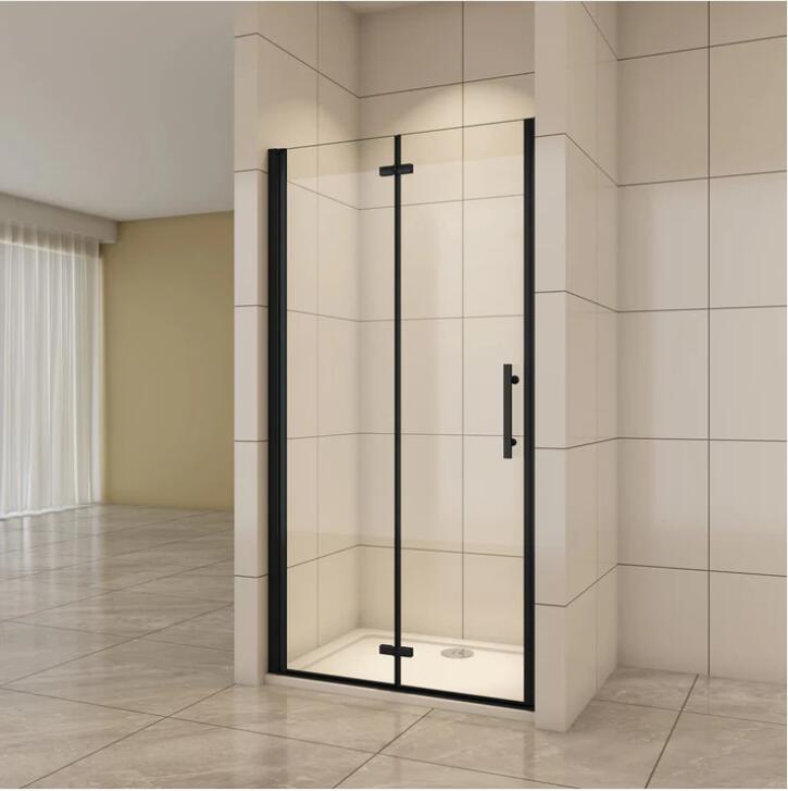 Linea 2 Black Frameless Bi Fold Shower Door 6mm Clear Glass - Select Size
