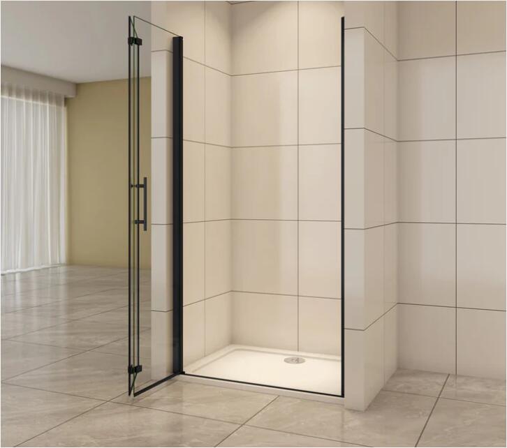 Linea 2 Black Frameless Bi Fold Shower Door 6mm Clear Glass - Select Size