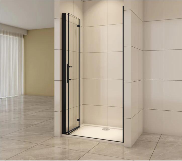 Linea 2 Black Frameless Bi Fold Shower Door 6mm Clear Glass - Select Size