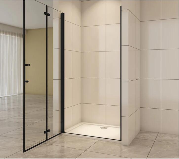 Linea 2 Black Frameless Bi Fold Shower Door 6mm Clear Glass - Select Size