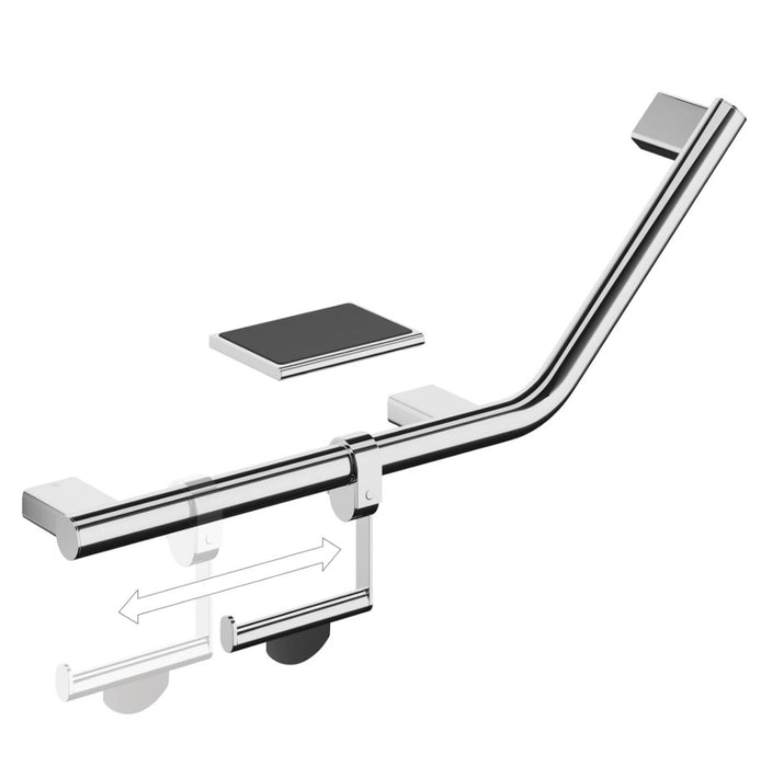 HIB Angled Grab Bar with Toilet Roll Holder and Shelf with Anti-Slip Mat - Left