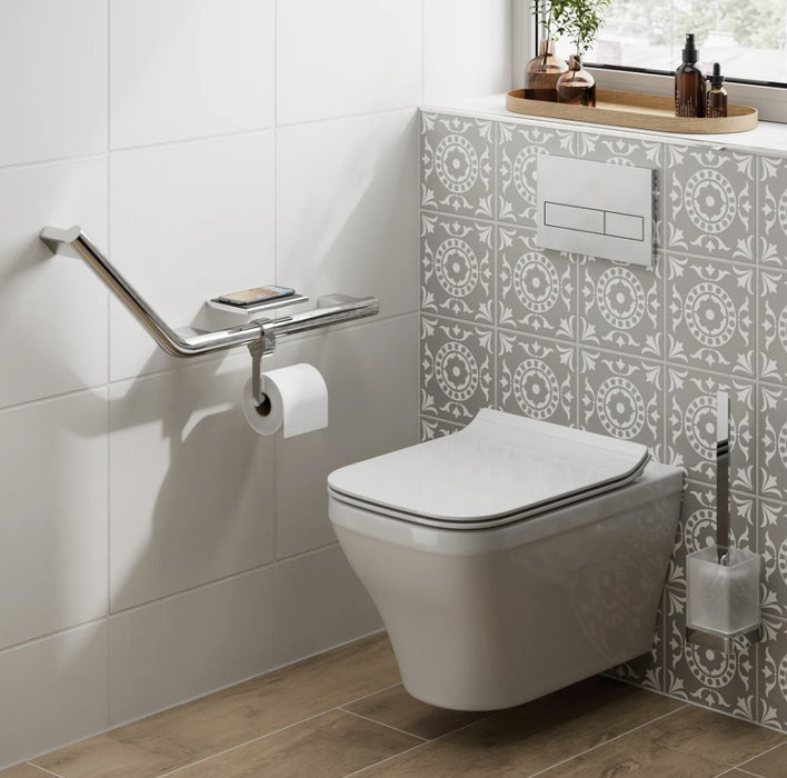 HIB Angled Grab Bar with Toilet Roll Holder and Shelf with Anti-Slip Mat - Right