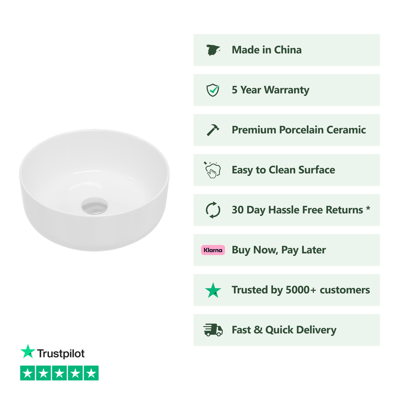 Banyetti Ares 360mm Round Countertop Basin - Gloss White