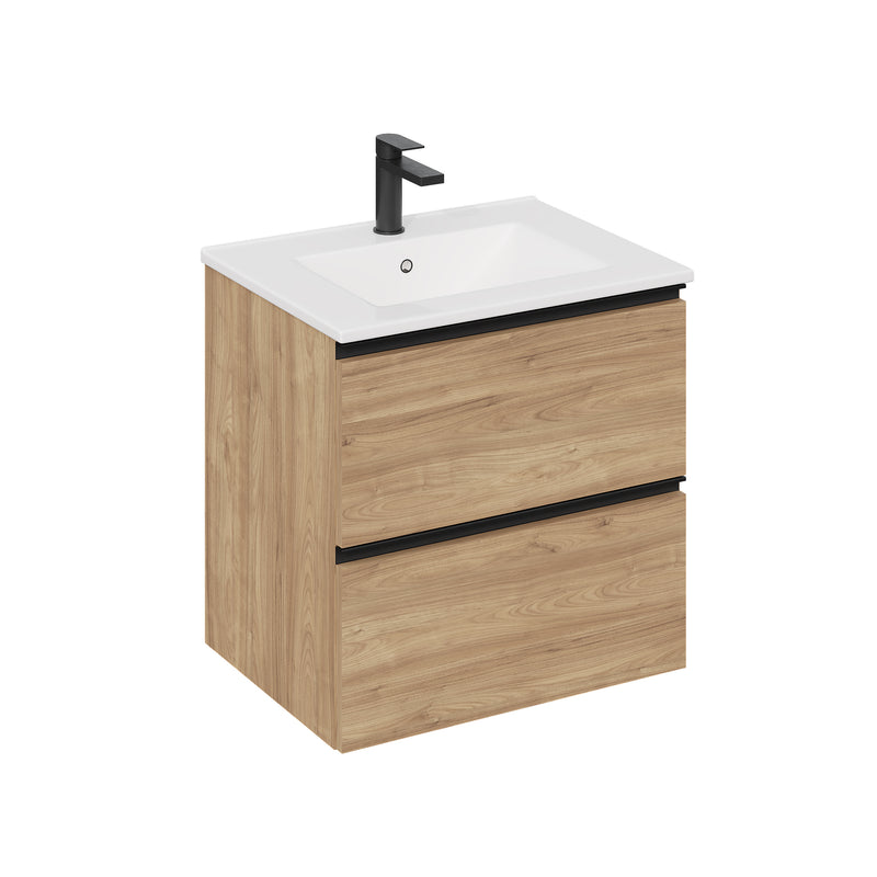 Banyetti Akiro Wall Hung Vanity Unit with Lira Basin - 600mm Walnut