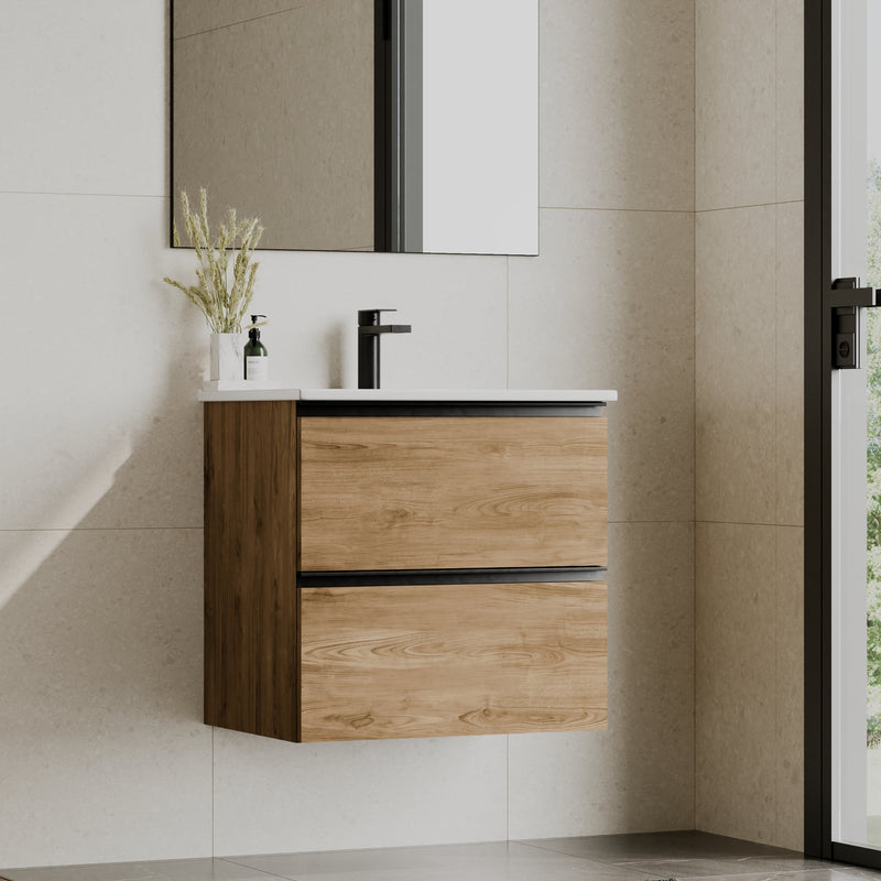 Banyetti Akiro Wall Hung Vanity Unit with Lira Basin - 600mm Walnut