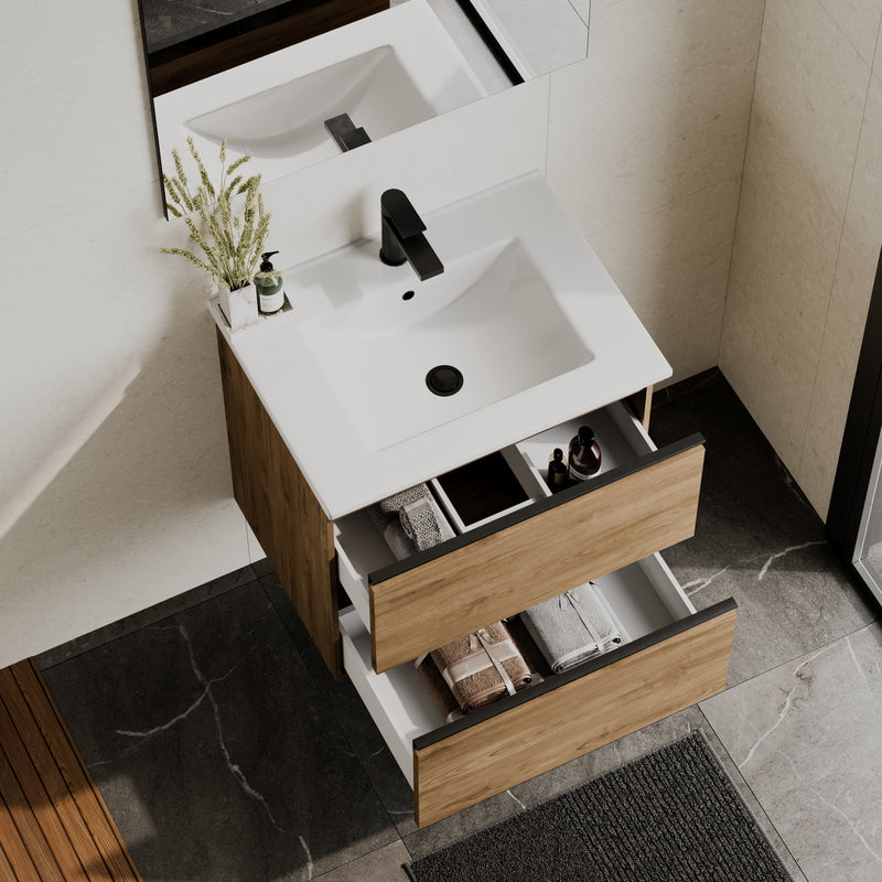 Banyetti Akiro Wall Hung Vanity Unit with Lira Basin - 600mm Walnut