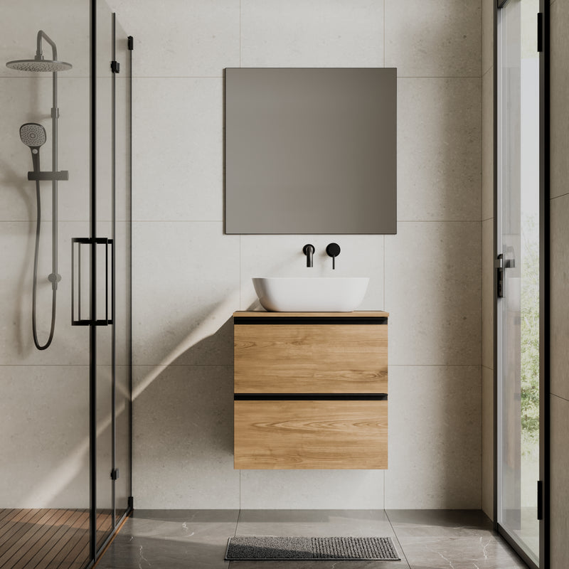 Banyetti Akiro Wall Hung Vanity Unit with Matching Worktop - 600mm Walnut