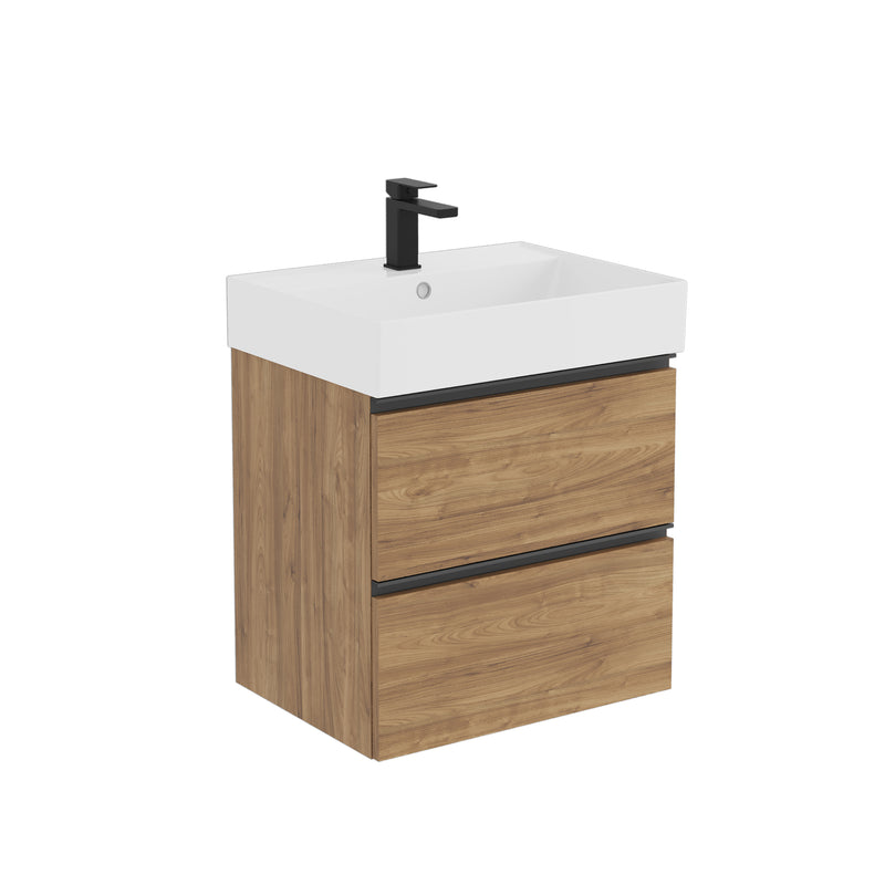 Banyetti Akiro Wall Hung Vanity Unit with Veneto 1 Tap Hole Basin - 600mm Walnut