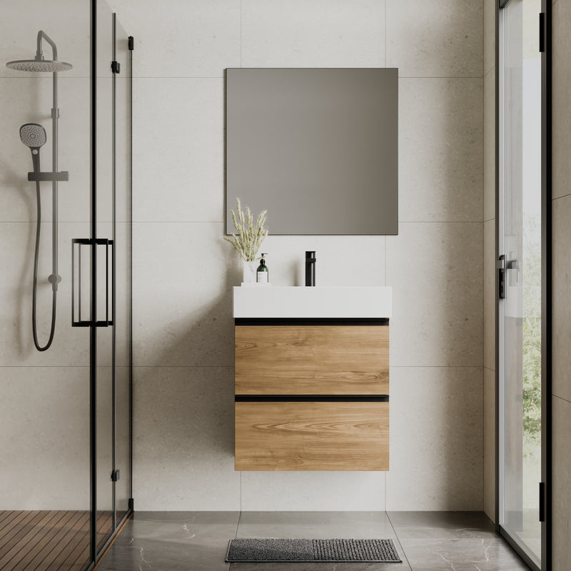 Banyetti Akiro Walnut Wall Hung Vanity Unit with Matt Anthracite Handles - Select Size