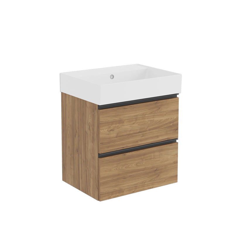Banyetti Akiro Wall Hung Vanity Unit with Veneto No Tap Hole Basin - 600mm Walnut