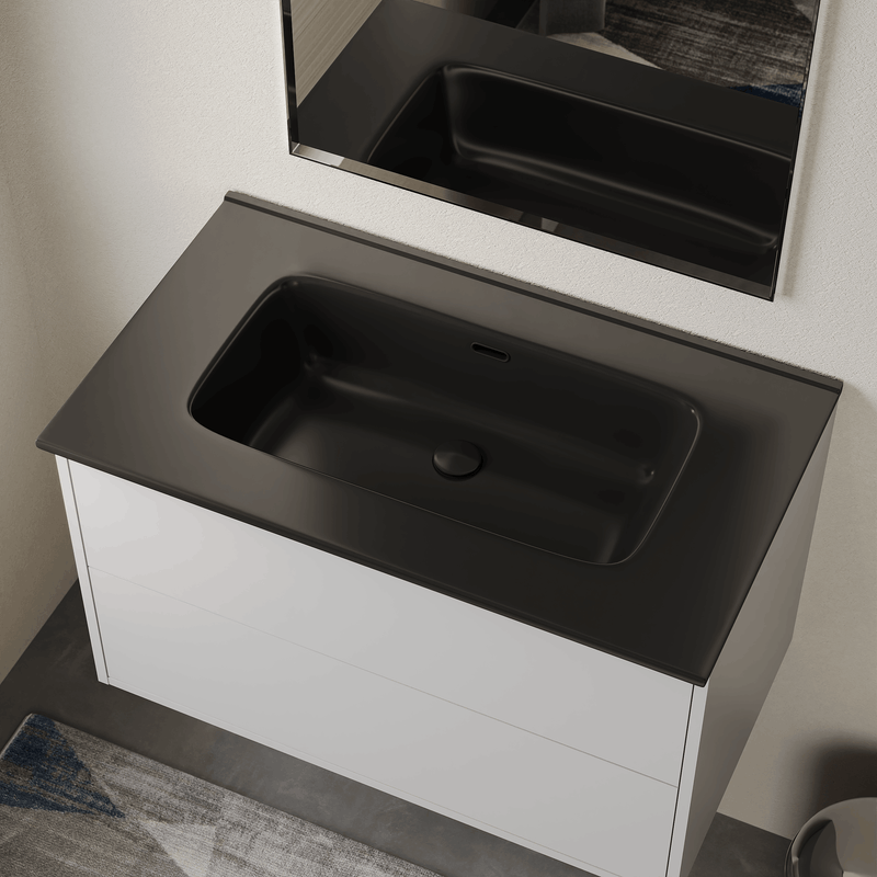 Banyetti Athena Ceramic No Tap Hole Basin Sink - Matt Black