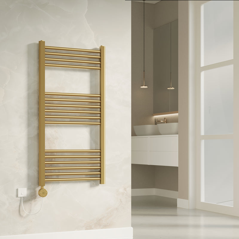 Banyetti Aureli Brushed Brass Electric Ladder Towel Rail Radiator - Various Sizes