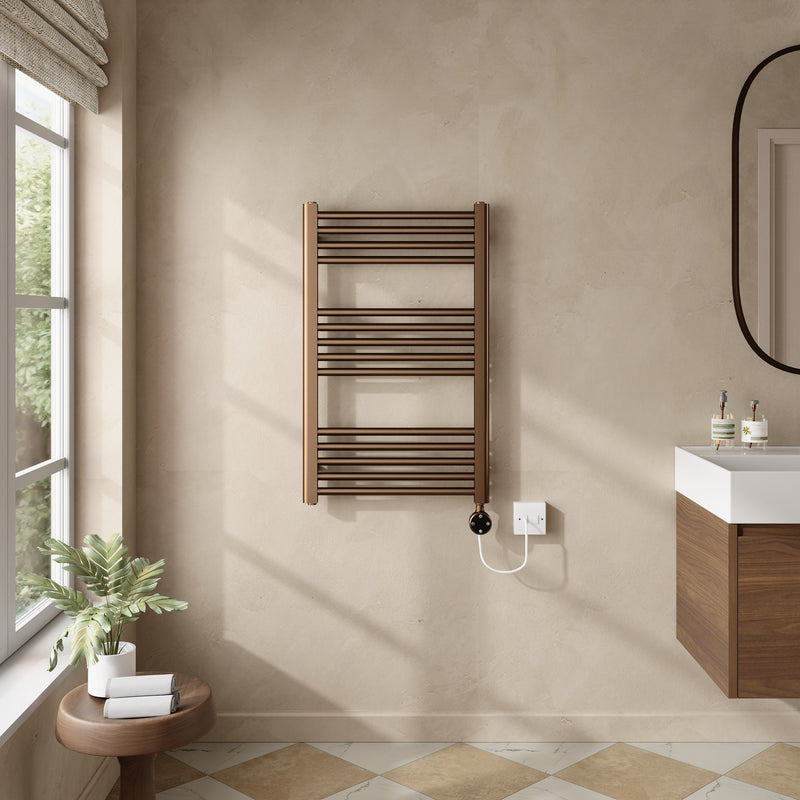 Banyetti Aureli Electric Ladder Towel Radiator - 800 x 500mm Brushed Bronze