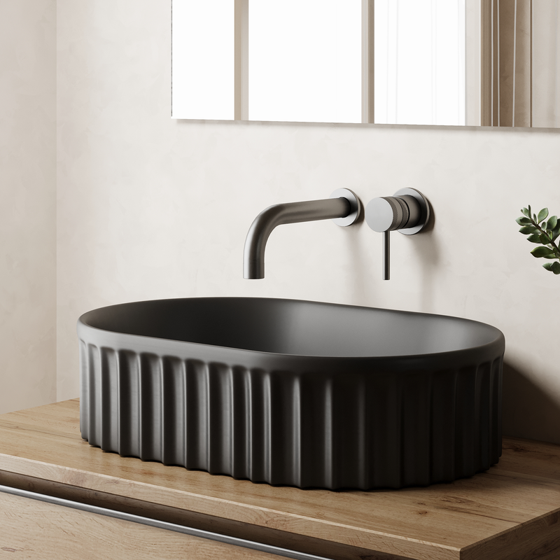 Banyetti Conca 550mm Oval Fluted Countertop Basin - Matt Black