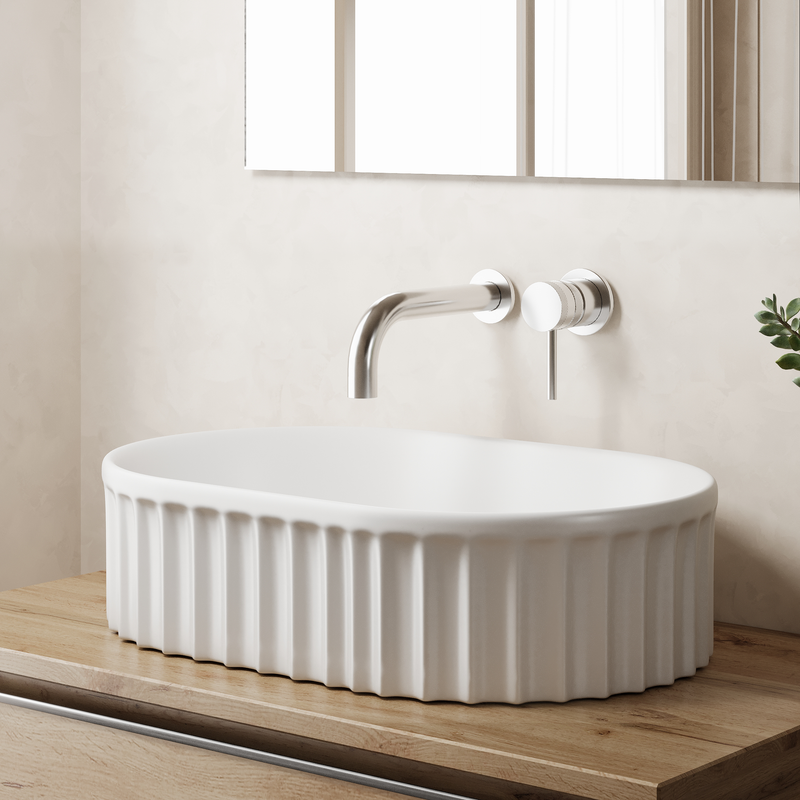 Banyetti Conca 550mm Oval Fluted Countertop Basin - Gloss White
