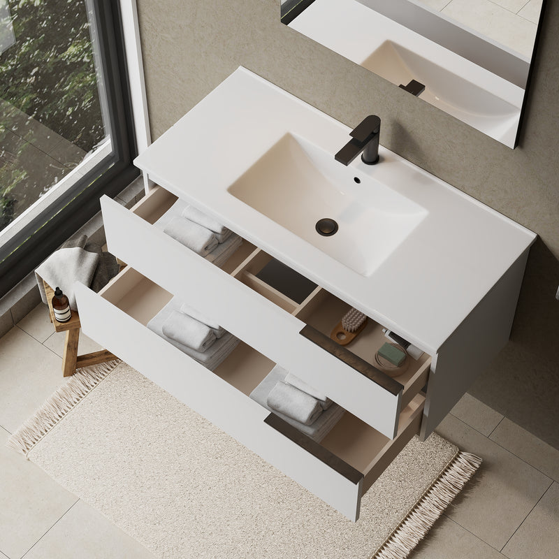 Banyetti Celtic Gloss White Wall Hung Vanity Unit with Matt Black Handles - Select Size