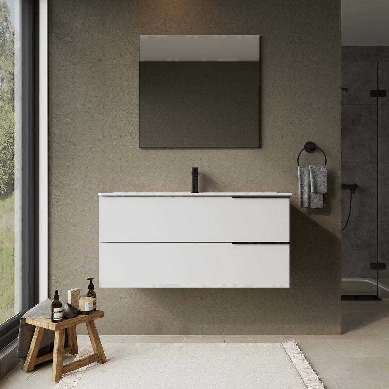 Banyetti Celtic Gloss White Wall Hung Vanity Unit with Matt Black Handles - Select Size