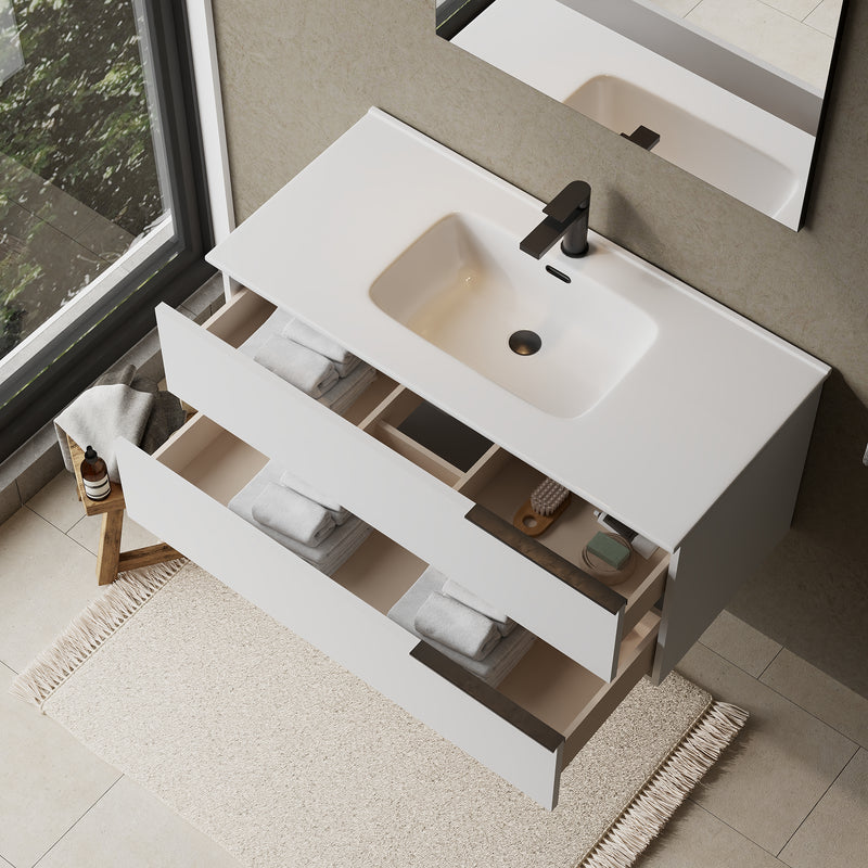 Banyetti Celtic Gloss White Wall Hung Vanity Unit with Matt Black Handles - Select Size