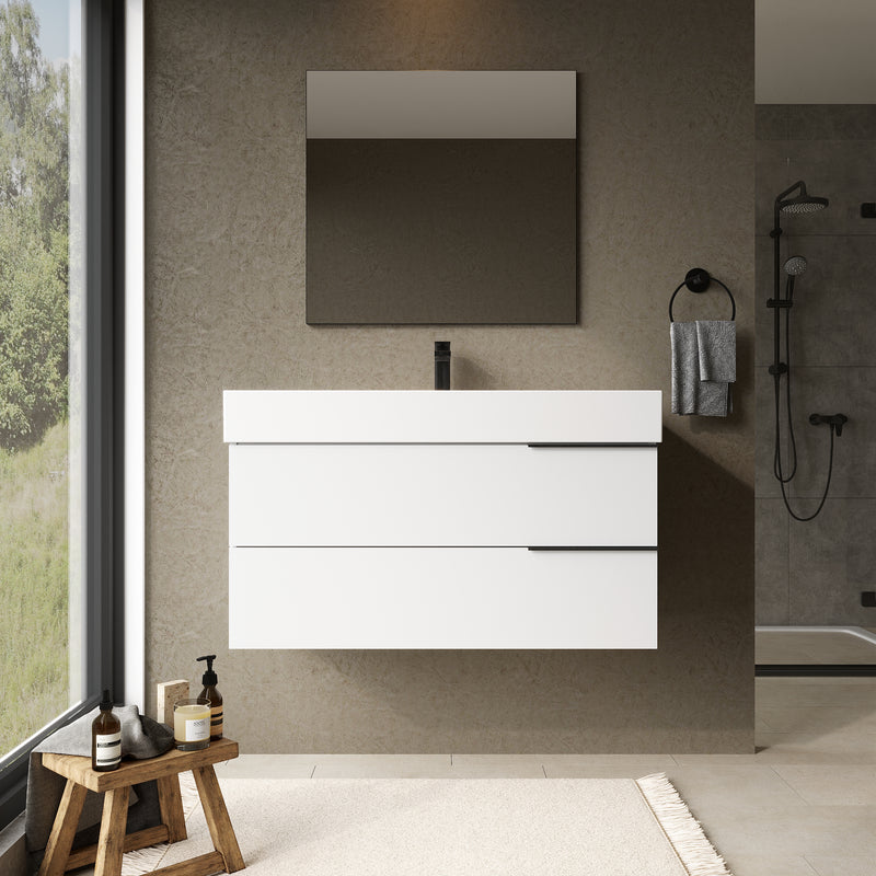 Banyetti Celtic Gloss White Wall Hung Vanity Unit with Matt Black Handles - Select Size