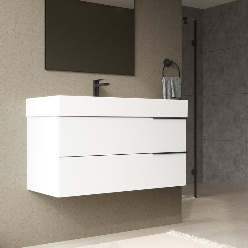 Banyetti Celtic Gloss White Wall Hung Vanity Unit with Matt Black Handles - Select Size