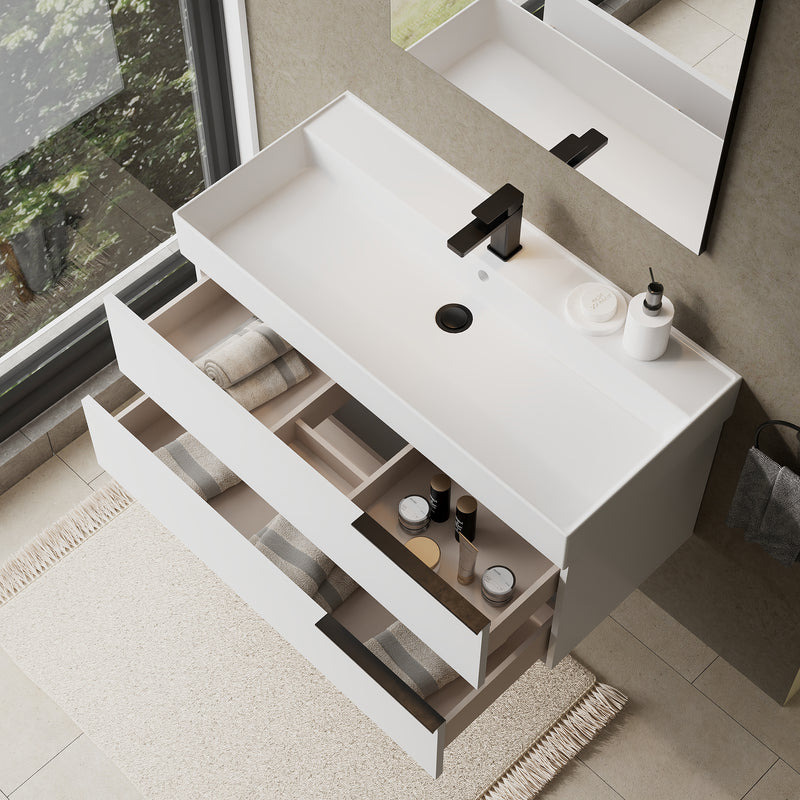 Banyetti Celtic Gloss White Wall Hung Vanity Unit with Matt Black Handles - Select Size