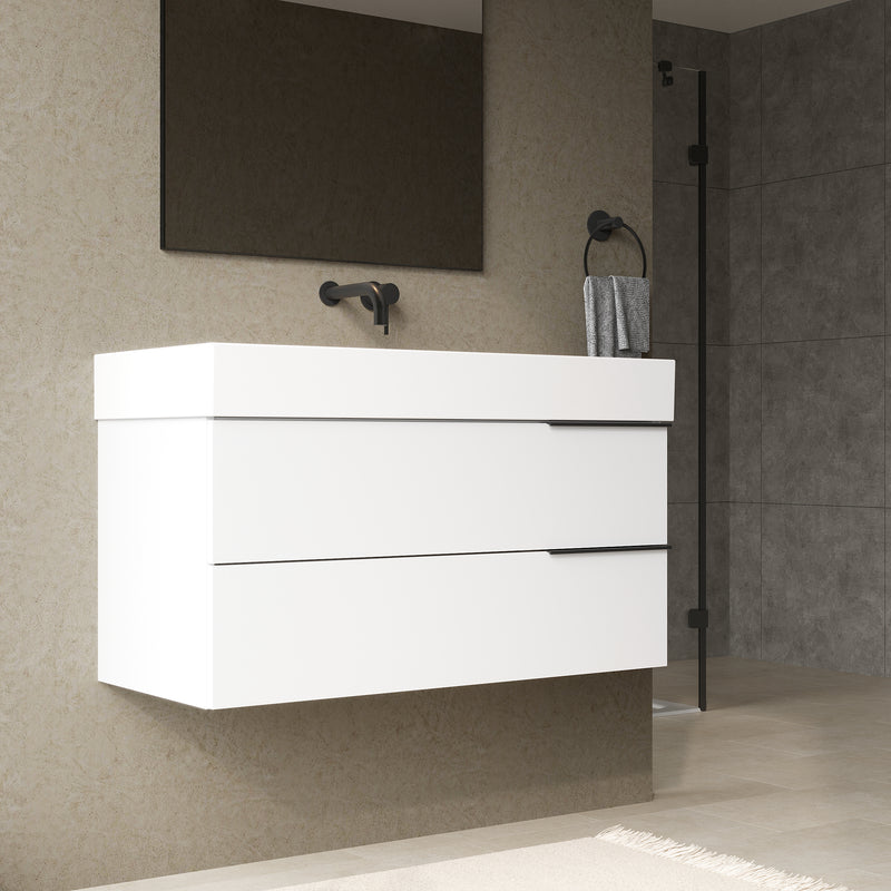 Banyetti Celtic Gloss White Wall Hung Vanity Unit with Matt Black Handles - Select Size
