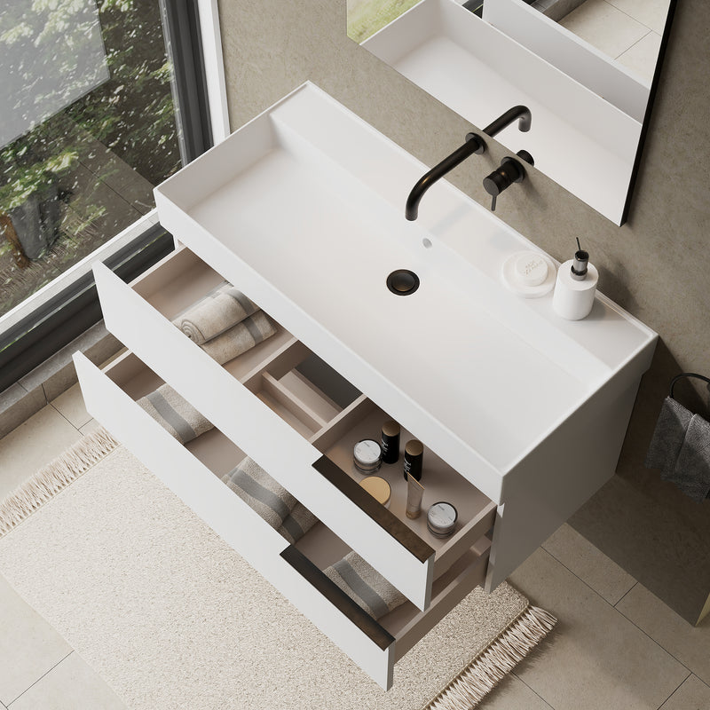 Banyetti Celtic Gloss White Wall Hung Vanity Unit with Matt Black Handles - Select Size