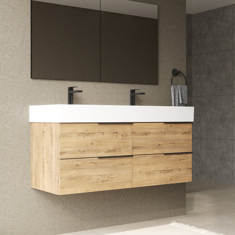 Banyetti Celtic Ostippo Oak Wall Hung Vanity Unit with Matt Black Handles - Select Size