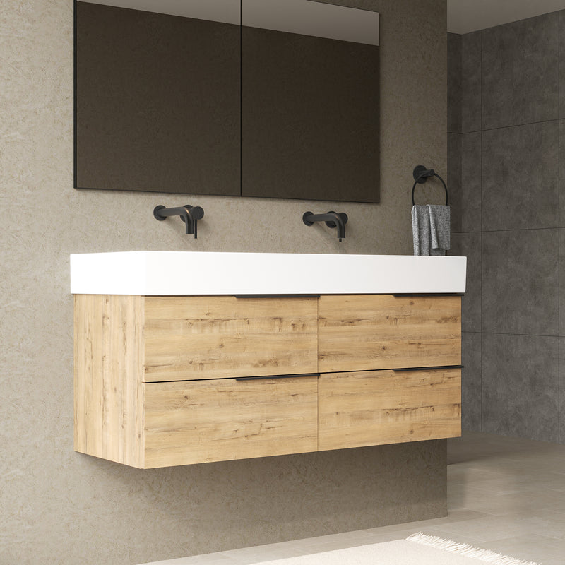 Banyetti Celtic Ostippo Oak Wall Hung Vanity Unit with Matt Black Handles - Select Size