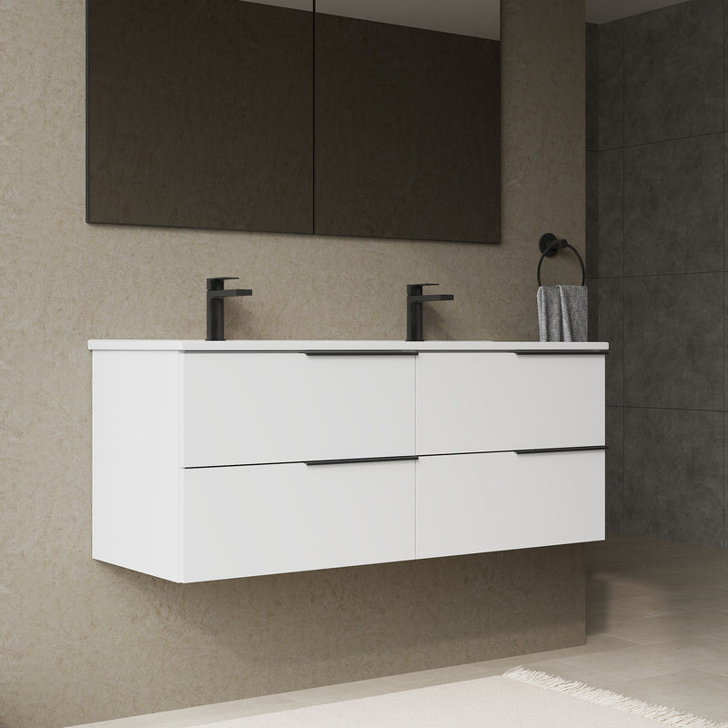 Banyetti Celtic Gloss White Wall Hung Vanity Unit with Matt Black Handles - Select Size