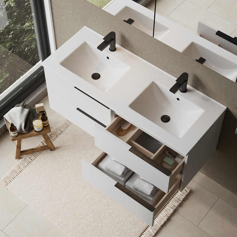 Banyetti Celtic Gloss White Wall Hung Vanity Unit with Matt Black Handles - Select Size